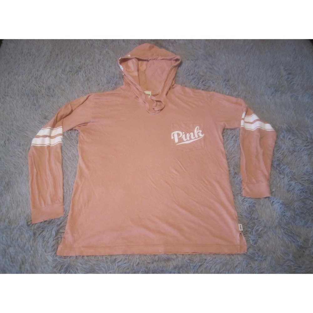 PINK Victoria's Secret Shirt Womens Small Pink Hooded Long Sleeve Tunic Top